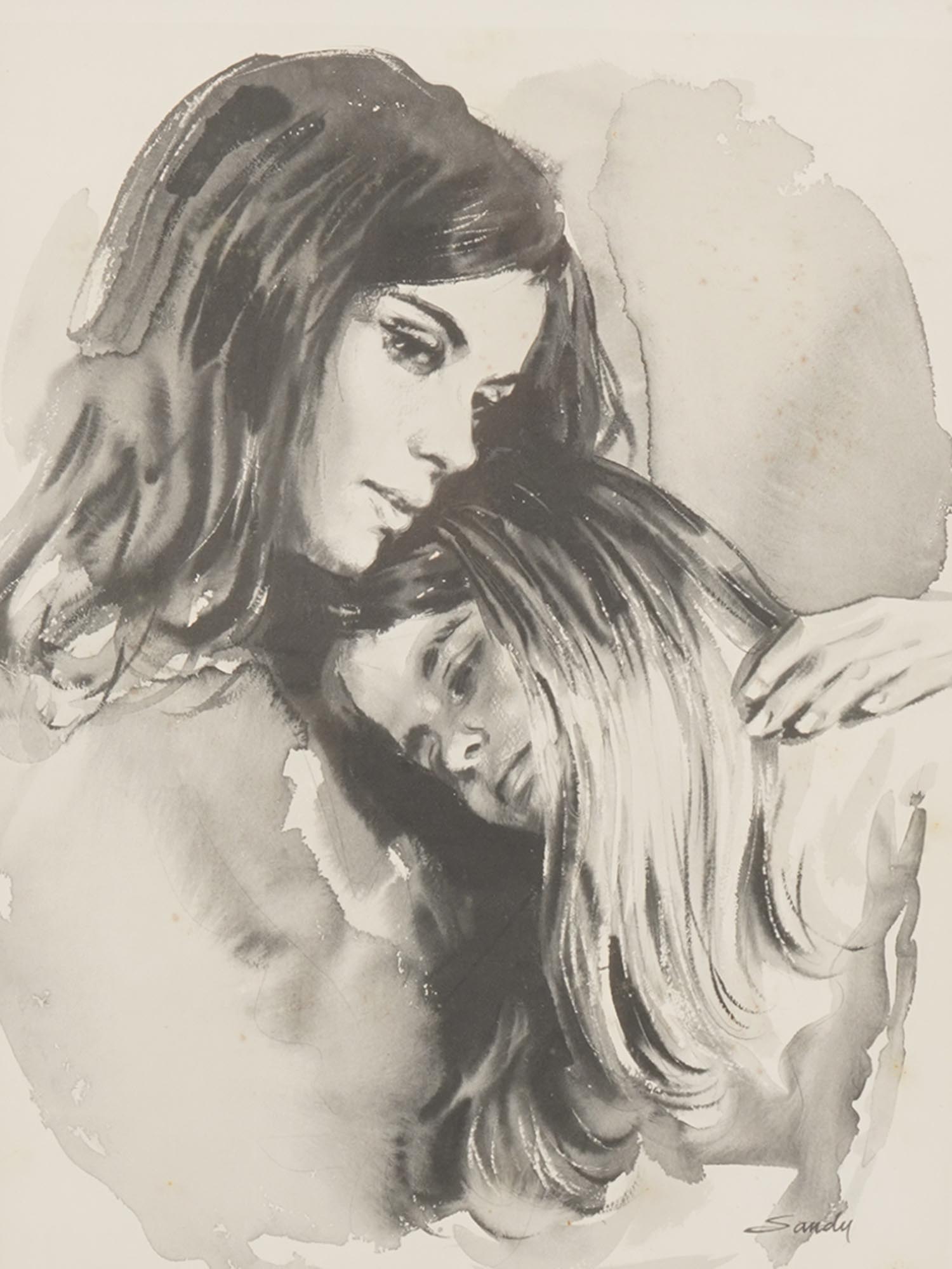 WATERCOLOR LITHOGRAPH TWO WOMEN BY SANDU LIBERMAN PIC-1